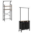 Over The Toilet Storage and Laundry Sorter, 2-Tier Bathroom Organizer Shelves with Hooks, Rolling Laundry Hamper with Hanging Rack, Laundry Hamper 2-Section with Wheels, TR01BR-LS27BR