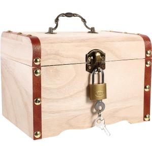 DECHOUS 1Pc Wooden Piggy Bank Money Saving Box with Lock Small Retro Treasure Chest Decorative Coin Bank for Adults Kids, 7.5x5.1x5 Inch