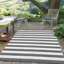 FH Home Outdoor Rug - Waterproof, Fade Resistant, Reversible - Premium Recycled Plastic - Striped - Large Patio, Deck, Sunroom, RV, Camping - Brittany Stripe - Gray & White - 9 x 12 ft Foldable