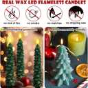 Funtery 6 Pcs LED Christmas Tree Flameless Taper Candles Real Wax Battery Operated Candlestick Lights with 3D Flame and Remote Timer Window Fireplace(Gold Edge,Christmas Tree)