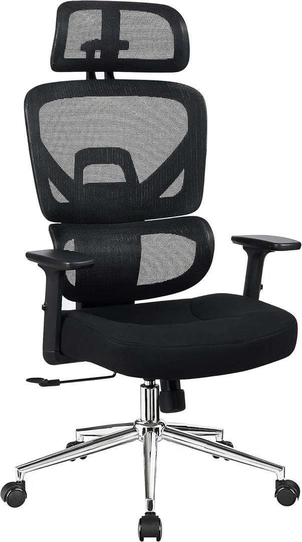 VECELO High Back Ergonomic Office Chair, Big and Tall Mesh Desk Chair with Wheels, Tilt Function, 3D Headrest, Lumbar Support, Swivel Rolling Computer Chair for Task, Home Office, Black, 21.7in x 26.0in x 49.0in