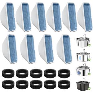 20 Pack Cat Water Fountain Filters for 3.2L/108oz & 84oz/2.5L Pet Water Fountain,Replacement Filters 10 Pack with 10 Pack Filter Sponges