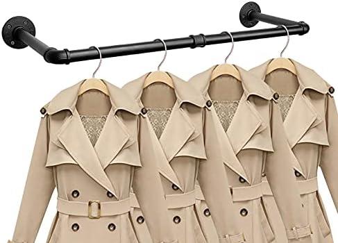 Jeasor Industrial Iron Pipe Clothes Hanging Bar DIY Wall-Mounted Garment Rack Heavy Duty Clothing Rack for Bedroom, Laundry Room, Closet Storage (Black 28 inch)