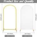 Metal Arch Stand and Cover Set,1 White Spandex Fitted Backdrop with 1 Gold Wedding Arched Stand Frame for Parties Birthday Baby Shower Bridal Banquet Decoration (6.6FT), 6.6FTx3.3FT