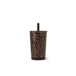 HydroJug Everyday Tumbler 14 oz, Ceramic-Lined Straw Cup, Brown Leopard