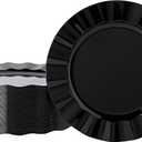 72 Pack Black Plastic Plates, 10" Disposable Wave Dinner Plates Elegant Heavy Duty Serving Dishes for Party, Wedding, Thanksgiving, Christmas