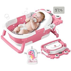 Foldable Baby Bathtub, Lightweight Bathtub for Infants to Toddlers with Soft Cushion & Thermometer, Portable Baby Tub Newborn to Toddler 0-36 Months(Blue)