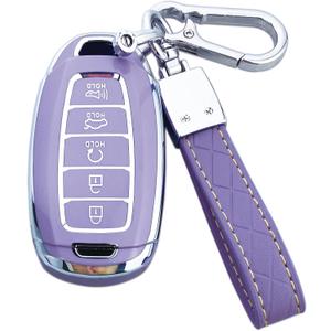 Key Fob Cover Case Compatible with Hyundai Palisade Elantra Kona Accent Azera Veloster Car Accessories (Purple, 5-button)