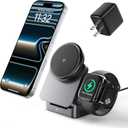 3-in-1 Wireless Charging Station for Apple, Qi2 Certified 15W Foldable Mag-Safe Travel Charger Stand Wireless Charger Dock for iPhone 17/16/15/14/13/12, Apple Watch & AirPods (30W Adapter Included) (Gray)