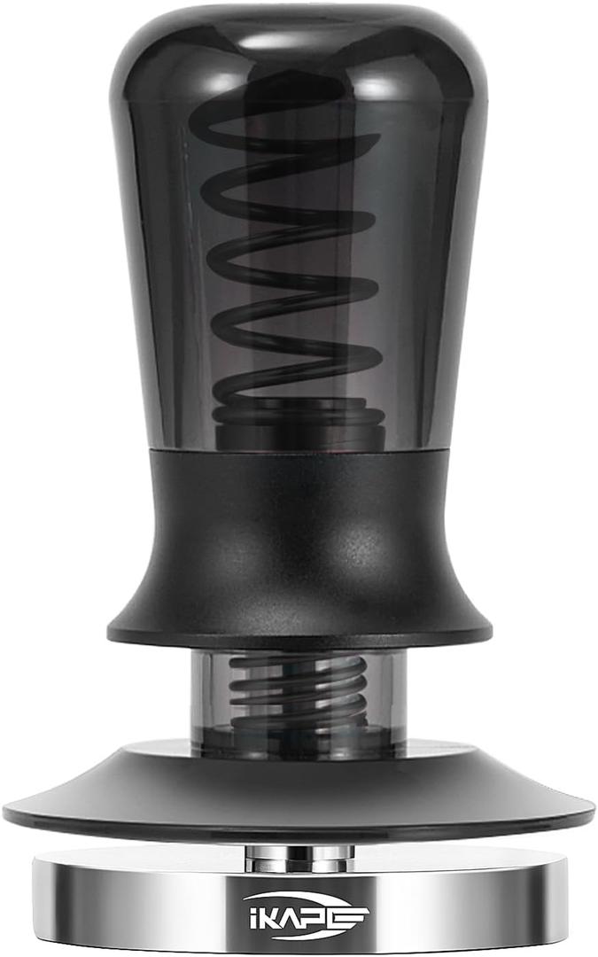 IKAPE 58.35mm Semi-Transparent Espresso Coffee Tamper, Premium Barista Coffee Tamper with Calibrated Spring Loaded, Threaded Stainless Steel Base Tamper for Espresso Machine(New Upgrade)