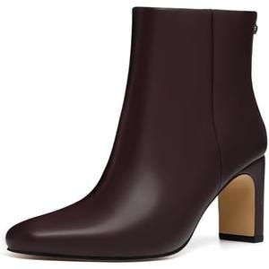 Athlefit Women's Ankle Boots Fashion Square Toe Chunky Heeled Short Boots with Side Zipper, 8