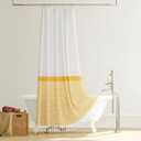 Dynamene Stall Fabric Shower Curtain, 60 inch Modern Farmhouse Yellow and White Boho Striped Cloth Shower Curtain with Tassels, Hotel Luxury Bathroom Shower Curtain Set with 10 Hook, Yellow, 60x72