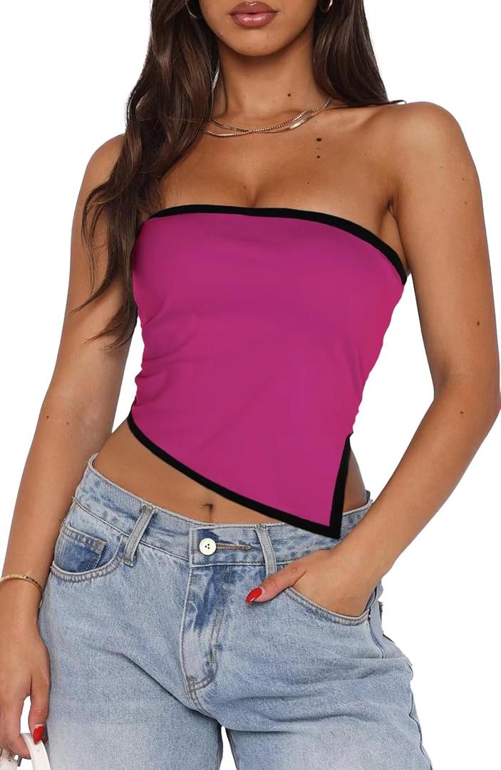 DISCIPBUSH Tube Tops for Women Sexy Cute Bandeau Strapless Tops for Women Sleeveless Summer Tube Top (Blue, M)