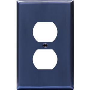 LIDER Duplex Receptacle Metal Wall Plate, Impact and Corrosion Resistant, Metal Outlet Cover, 201 Stainless Steel, Modern Decoration Upgrading, Mid-Size 1-Gang 4.88" x 3.11", Brushed Blue