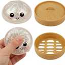 2 Pack Glitter Dumpling Squishies with Steamer Basket, Stress Relief Fidget Sensory Toy for Adults, Soft Squeeze Decompression Dough for Anxiety, Desk Decor, Party Favors