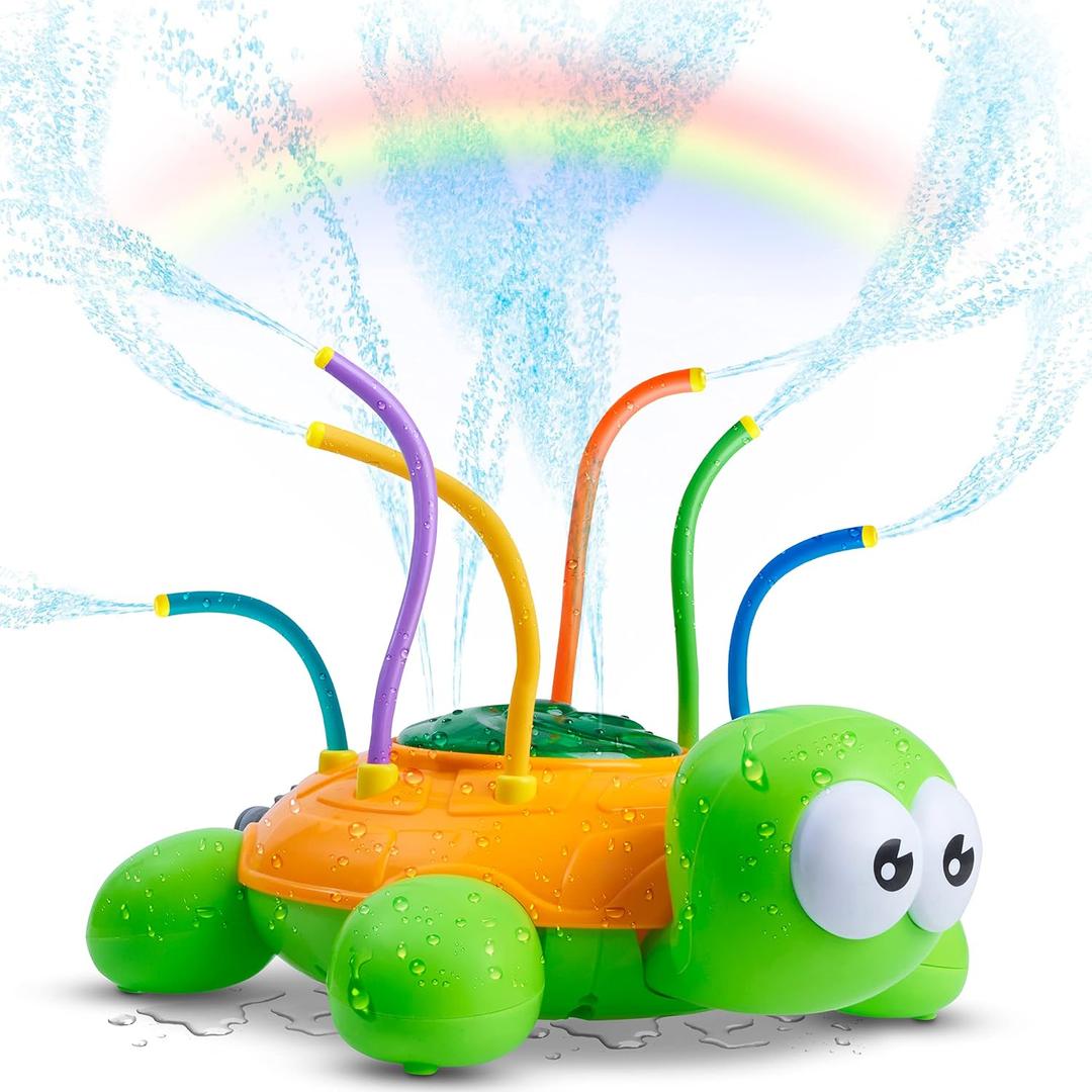 Chuchik Water Sprinkler for Kids, Toddler Outdoor Toys - Backyard Spinning Turtle Kids Sprinkler Toy - Summer Toys Splashing Fun - Sprays Up to 8ft High - Attaches to Garden Hose, Kids Outdoor Toys.