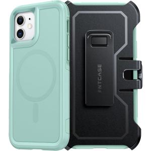 FNTCASE for iPhone 12 Magnet Case: Magnetic Dual Layer Protective Cell Phone Cover with Belt-Clip Holster | Military Grade Drop Proof Protection Durable Non Slip Textured Back Phonecase (Mint Green)