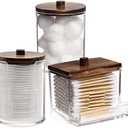 Tbestmax Bathroom Organizer Accessories Set-10 OZ Qtips Holder Storage with Wood Lids, Cotton Ball/Swabs Dispenser, Apothecary Container Jar 3 Pcs