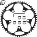 Bike Chainring, 110BCD Round Narrow Wide Chainring, 36-58T Single Bicycle Chain Ring for 8-12 Speed Road Bike (for 1 Chainring Bike) (52T, Black)