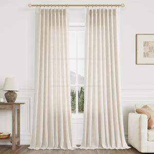 Natural Pinch Pleat Linen Curtains 96 Inch Length 2 Panels Set for Bedroom Dining Room Semi Sheer Linen Boho Farmhouse Neutral Window Curtains 96 Inches Long for Living Room Nursery 50x96