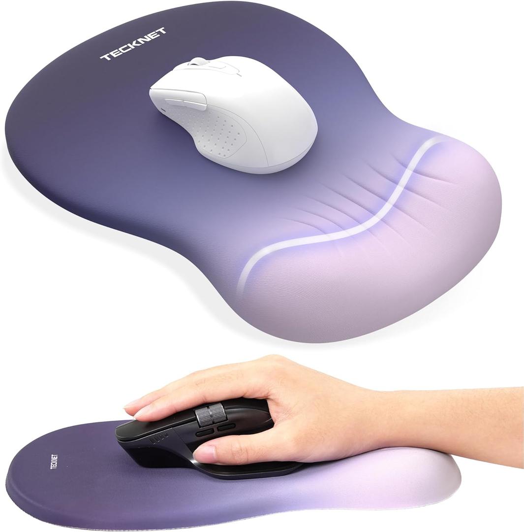 TECKNET Ergonomic Mouse Pad with Wrist Rest, Memory Foam Mousepad with Wrist Support, Smooth Surface, Middle Concave & Non-Slip Base for Laptop/PC, Pain Relief for Home Office Gaming, Gradient Blue (10.6L x 7.9W inches)