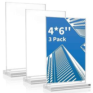 Acrylic Sign Holder 4x6 Inch, 3 Pack Sign Holders Vertical , Double Sided Display Clear TableTop Sign Holder, Acrylic Paper Holder for Wedding Reception, Party Decoration, Numbers Picture Frames