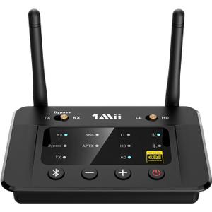 1Mii B03Pro Bluetooth 5.3 Transmitter Receiver for Home Stereo TV, HiFi Wireless Audio Adapter with Audiophile DAC & AptX HD/Low Latency, Long Range, Optical RCA AUX 3.5mm Outputs/Inputs (Black1)