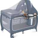 SIMPLGIRL Bedside Bassinet for Baby, 4 in 1 Pack n Play Bassinet Bedside Sleeper Baby Crib with Mosquito Net,Toys & Music Box, Mattress, Foldable Playard for Newborn to Toddles