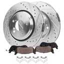 Detroit Axle - Front Brake Kit for 2018-2025 Honda Odyssey, 2019 2020 2021 2022 2023 2024 Drilled and Slotted Disc Brake Rotors Ceramic Brakes Pads with Hardware Replacement : 12.60" inch Rotor