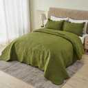 Kingnex Oversized King Bedspreads 128x120 for Tall Bed Lightweight 3 Piece Coverlet Set 1 Extra Wide Quilt 2 Pillow Shams Olive Green