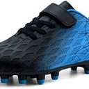 brooman Kids Firm Ground Soccer Cleats Boys Girls Athletic Outdoor Football Shoes (13 Little Kid, Black Blue)