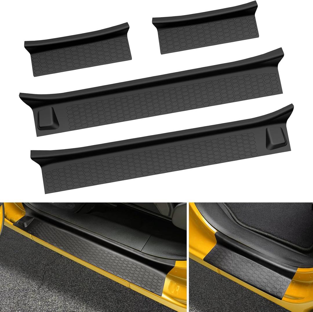 Door Sill Guards Kit for 2018-2025 Jeep Wrangler JL/2020-2025 Gladiator JT Door Sill Protector Accessories, Door Entry Guard for Wrangler JLU&Gladiator JT 4 Door (4 Pcs Set-Black)