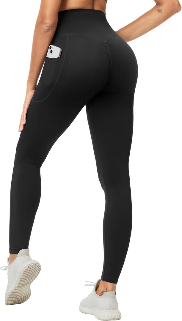 THE GYM PEOPLE Women's Scrunch Butt Lifting Yoga Pants High Waisted Stretch Athletic Workout Leggings with Pockets (Large, Black)