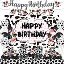 Cow Theme Birthday Party Decorations Cow Print Birthday Party Supplies Farm Animal Barn Party Tableware Set Plates Napkin Fork Banner Honeycomb Balloon Tablecloth for Cowgirl Bday Serve 10 Guests