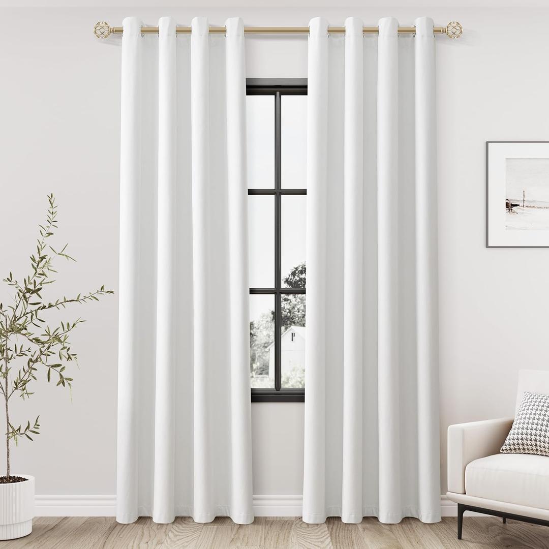 Off White Linen Blackout Curtains 84 Length 2 Panels Set for Living Room Bedroom, 100% Black Out Thermal Insulated Linen Drapes, Room Darkening Grommet Curtains 84 Inches Long, Off White