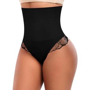 Tummy Control Thong Shapewear for Women Mid High Waisted Body Shaper Lace Shaping Thong Girdle Panty. XL