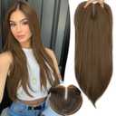 Eawwii Ash Copper Brown Synthetic Hair Toppers for Women with Thinning 3D 360 Cover Clip in Wispy Bangs Upgraded Adjustable Bandage 24 Inch Long Layered