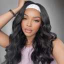 Headband Wig Long Wavy Headband Wigs for Black Women, 180% Density Glueless Half Wig As Human Hair None Lace Front Wigs Wear and Go Synthetic Hair with Headband Attached, 20 Inch Black Wig