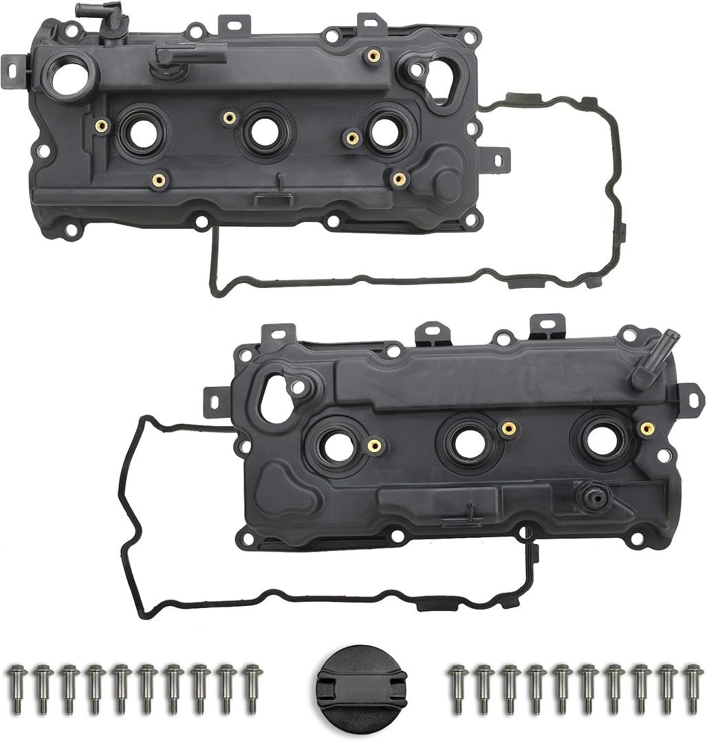 MITZONE Engine Valve Cover Kit Left & Right with Gasket & Bolts Compatible with 2009-2014 Nissan Murano Quest 3.5L Replace# 13264-JP01A 13264-JP01B