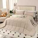 Oversized California King Comforter Set 120x120, Extra Large King Size Quilts 3 Pieces Lightweight Reversible Down Alternative Comforter for All Season with 8 Corner Tabs Beige