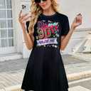 FLOYU 90s Shirt Dress Women's Short Sleeve Summer Dress 1990s Dresses 90s Neon Knee Length Dress (XX-Large, Black)