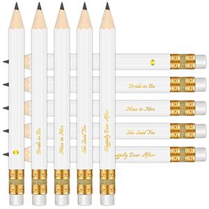 Vusnud 50Pcs - Bridal Shower Sharpened Half Pencils with Erasers, Pre-sharpened Pencils for Bridal Shower & Wedding Games, 4 Inches (White - Miss to Mrs.)