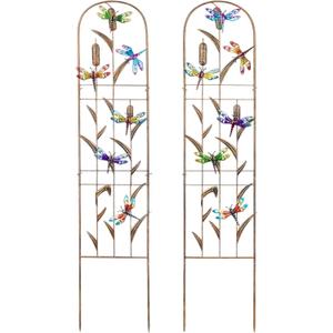 SUNNYPARK Set of 2 Dragonfly Metal Garden Trellis for Climbing Plants, Decorative Vegetables Flowers Vine Trellis for Outdoor Patio 60'' H x 11'' W