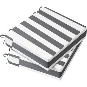 AAAAAcessories Outdoor Seat Cushions for Chairs, Waterproof, Fade-Resistant, 20" x 18" x 3", Patio Furniture Replacement Cushions, Set of 2, Gray Cabana Stripe
