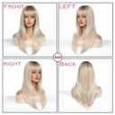 Blonde Wig for Women Long Straight Layered Wigs with Bangs 24 Inches Ombre Blonde Wig with Dark Roots Synthetic Wigs for White Women Natural Looking Hair Replacement Wig for Girls Daily Party Use