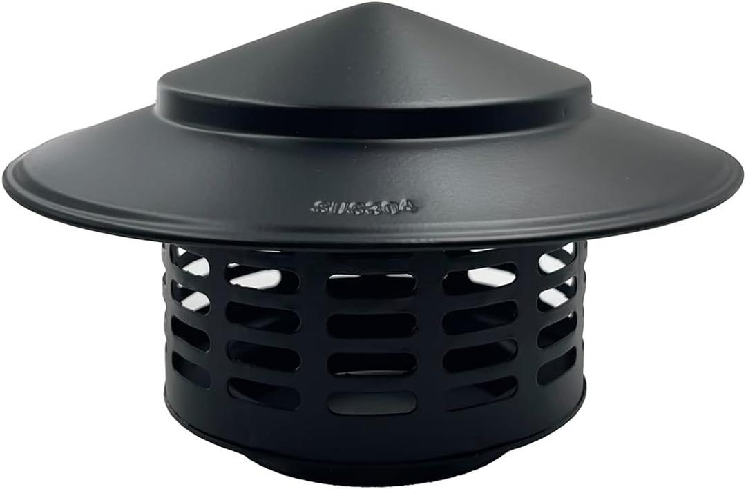 3" Black Round Chimney Cap with Cone Top Stainless Steel Fireplace Chimney Cover Rain Caps for Outside