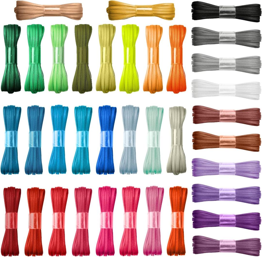 Thin Satin Ribbon 1/8 Inch Assorted Colors Small Fabric Ribbons for Crafts 36 Multi Pack 198 Yards Double Faced Solid Color Rainbow Ribbon for Gift Wrapping Sewing Hair Bows Card Making Wedding Decor