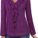 Gaharu Women's Dressy Blouses Long Sleeve Ruffle Shirts Casual Loose Fit Mesh Double Layers Flowy Tunic Tops (Purple)