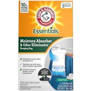 Arm & Hammer Essentials Hanging Moisture Absorber and Odor Eliminator, 17.5 oz., 3 Pack, Linen Fresh, Moisture Absorbers for Closets, Laundry Rooms and Bedrooms, Long-Lasting Freshness