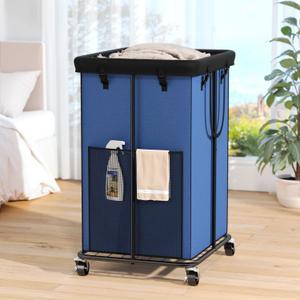 150L Laundry Hamper with Wheels, Rolling Laundry Basket with Metal Frame and Removable Bag, Large & Tall Dirty Clothes Hampers for Bedroom Aesthetic, Laundry Room, Bathroom, DormBlue
